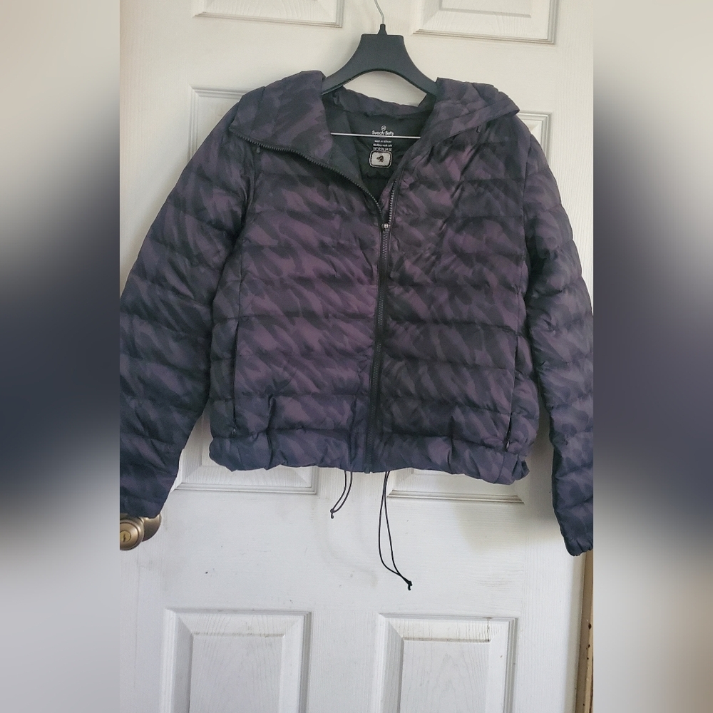 Sweaty Betty Black Quilted Zip Up Jacket with Embroidered Patchaty,size XS